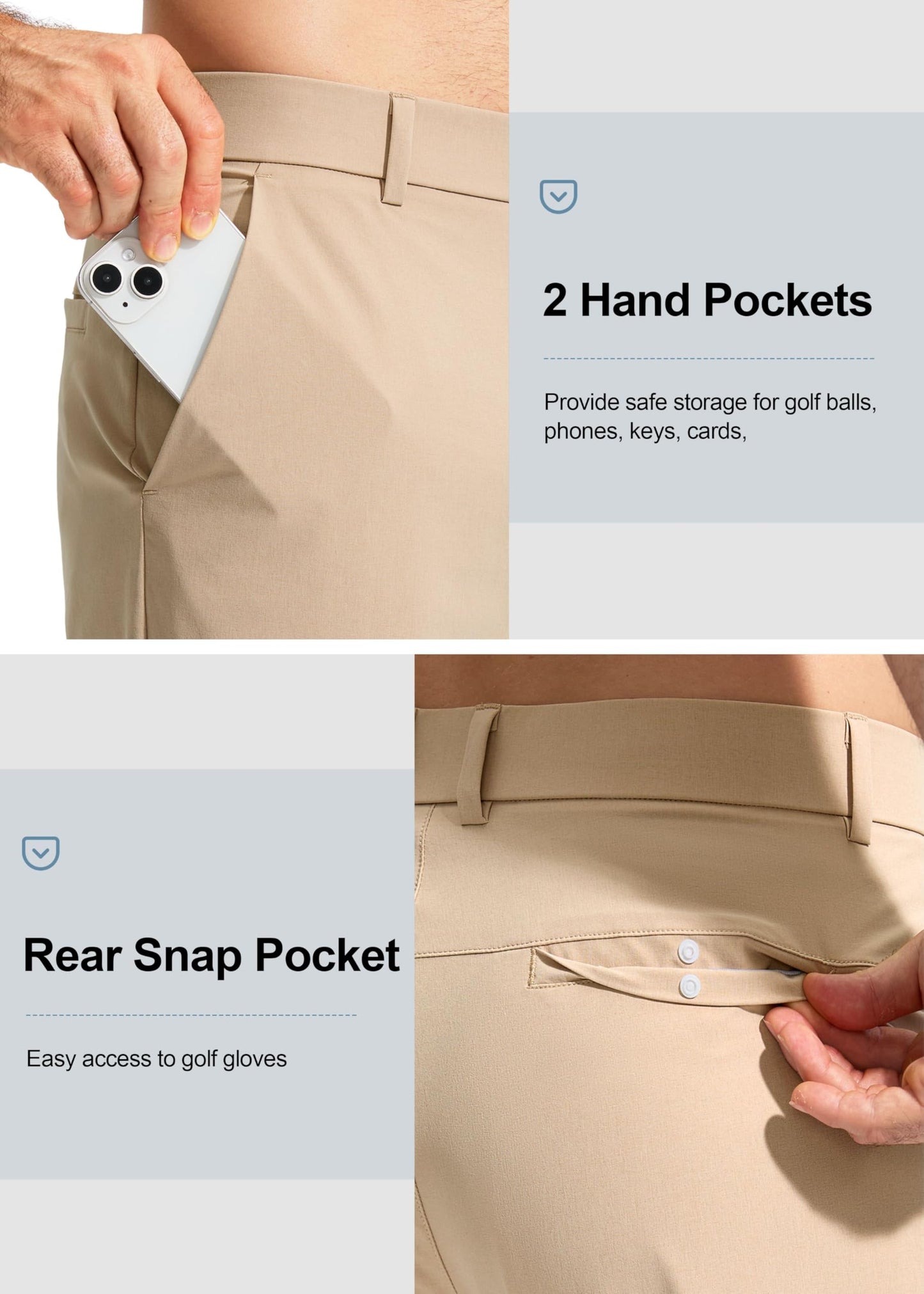 Pudolla Men's Golf Pants Work Dress Comfy Pants Casual Slacks Trousers with Pockets(Khaki 42Wx30L)