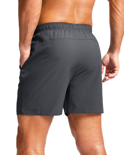 G Gradual Men's Athletic Running Shorts with Zipper Pockets Quick Dry 7"/ 5"/ 9" Workout Gym Shorts for Basketball Hiking(Dark Grey,5M)