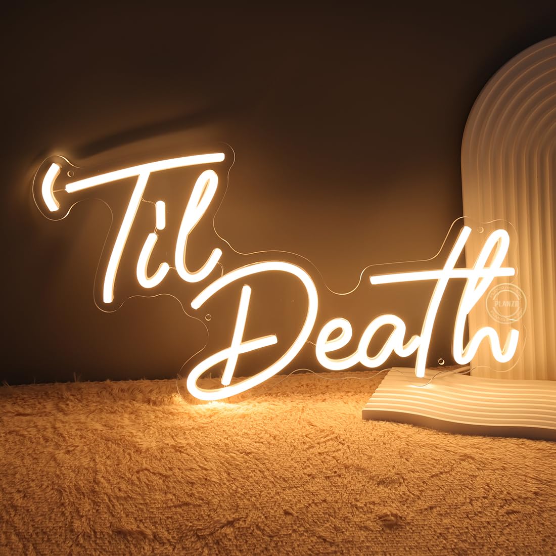 Planzo Til Death Neon Sign Bedroom Wall Decor Led Light Gothic Wedding Party Home Decor Engagement Proposal Christmas Gift 5V USB Powered with Dimmer Switch 17IN Warm White