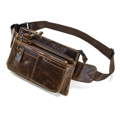 Genuine Leather Fanny Pack Crossbody sling bags zipper Waist Purse Oilcoffee