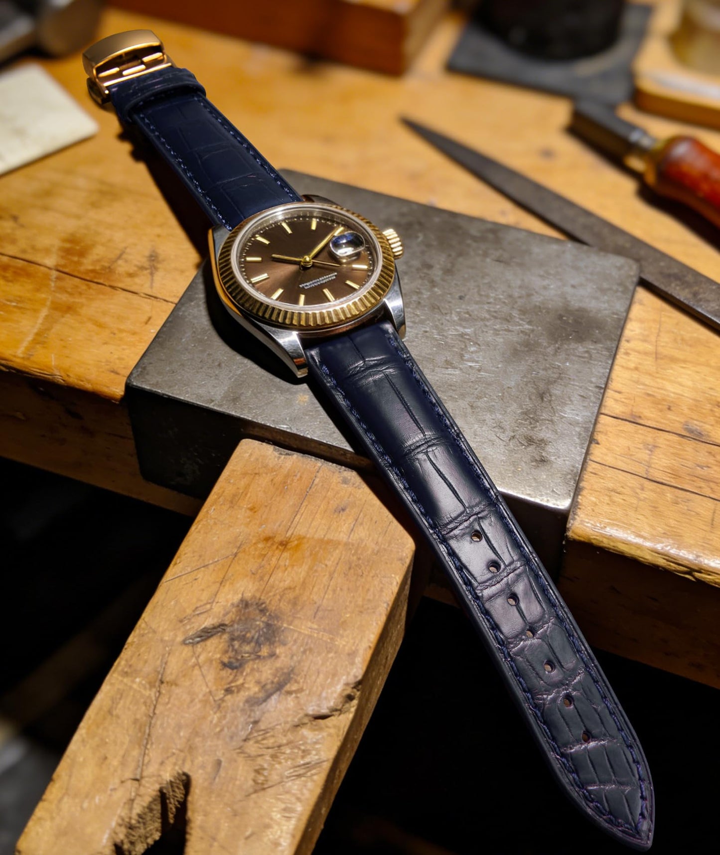 BINLUN Alligator Leather Watch Band for Men Crocodile Grain Leather Watch Straps Quick Release Replacment Genuine Classic Women Leather Watch bands 22mm Blue with Gold Buckle
