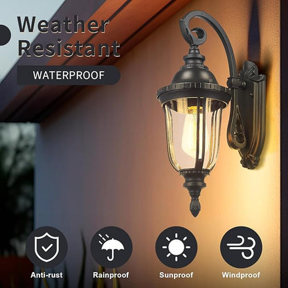 Outdoor Wall Light Fixture Black Porch Lights Outside Wall Mounted Lighting Clear Glass Shades Exterior Waterproof Lanterns Modern Outdoor Wall Sconces for Home, Yard, Patio