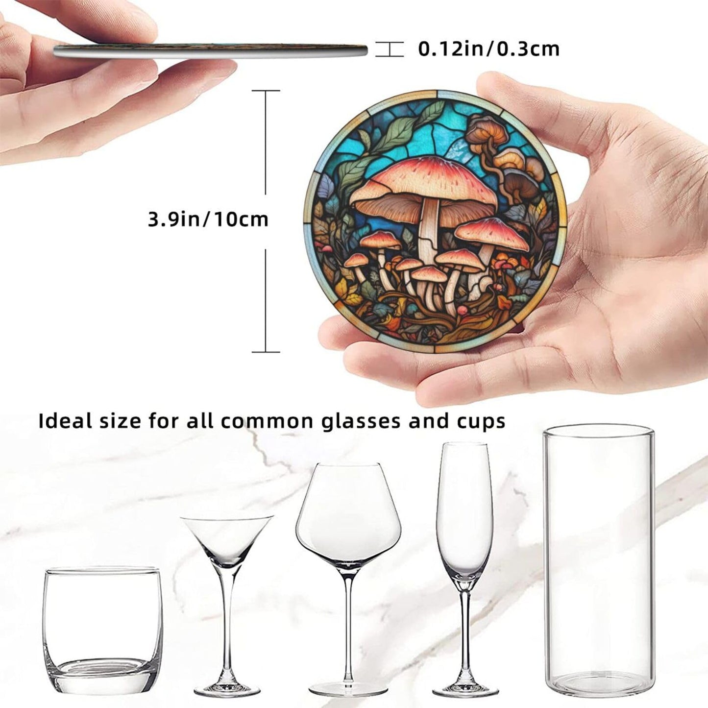 Mushroom Coasters for Drinks,Mushroom Decor Bar Drink Coasters for Coffee Table,Leather Cup Coasters Set of 6 with Holder for Wooden Table,Housewarming Bar Coasters Gifts