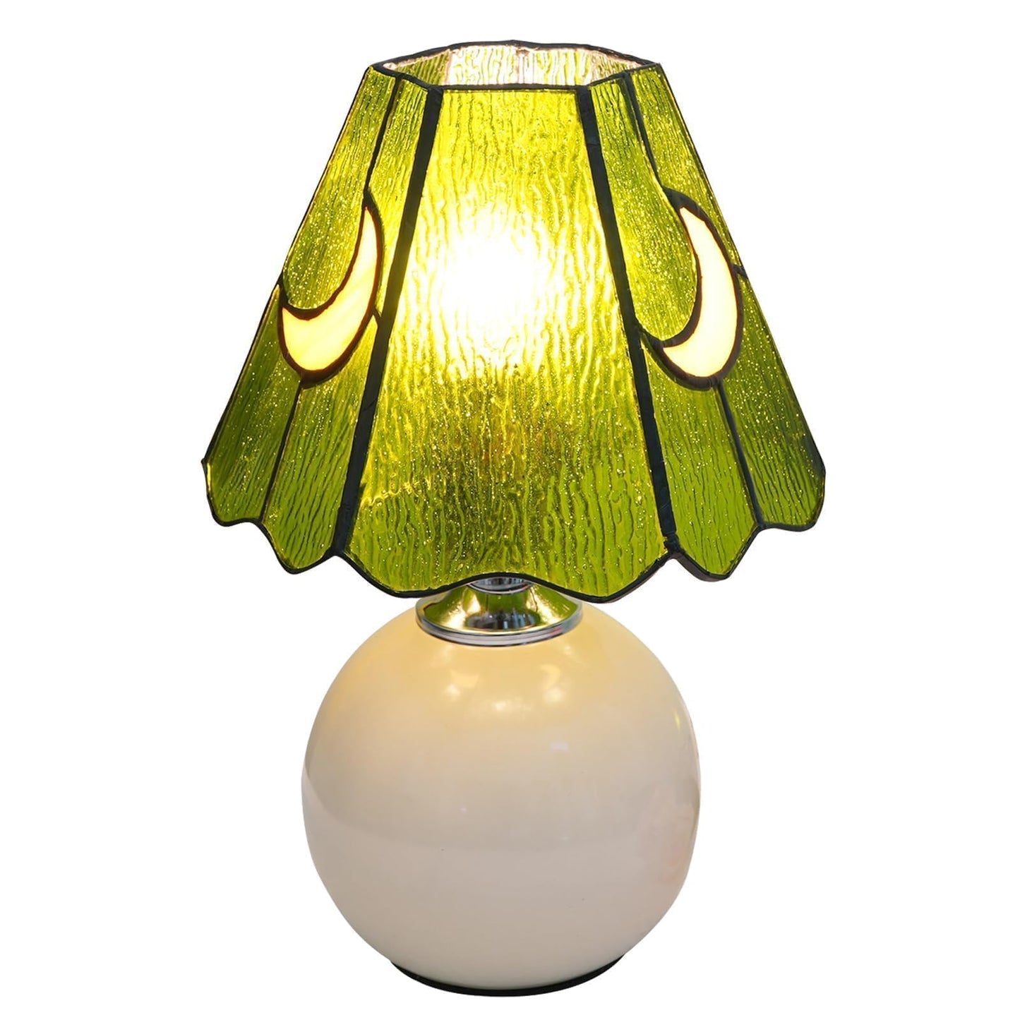 KIPHEPI Tiffany Style Bedside Table Lamp Stained Glass Moon Mushroom Lamp for Bedroom Small Nightstand Lamps for Home Decor Living Room Bedroom Study Nursery Dorm,Green