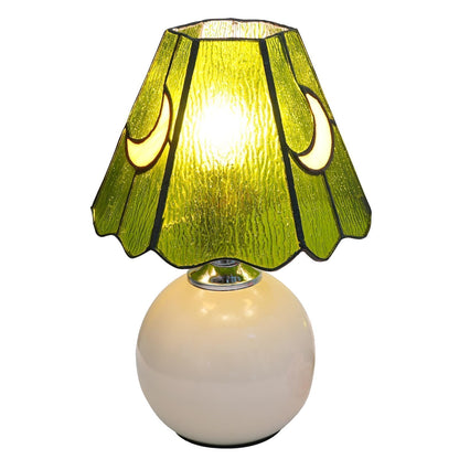KIPHEPI Tiffany Style Bedside Table Lamp Stained Glass Moon Mushroom Lamp for Bedroom Small Nightstand Lamps for Home Decor Living Room Bedroom Study Nursery Dorm,Green