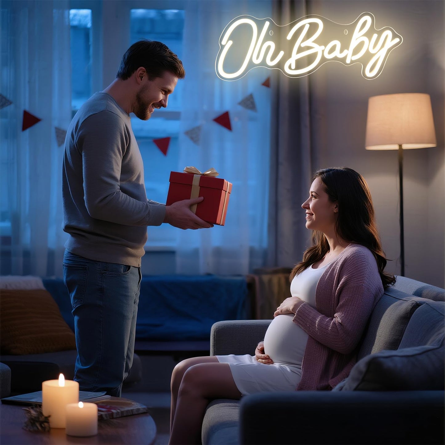 Oh Baby Neon Sign for Backdrop Wall Decor, Dimmable LED Neon Light for Backdrop Baby Shower, Birthday, Bedroom Christmas Birthday Party Warm white