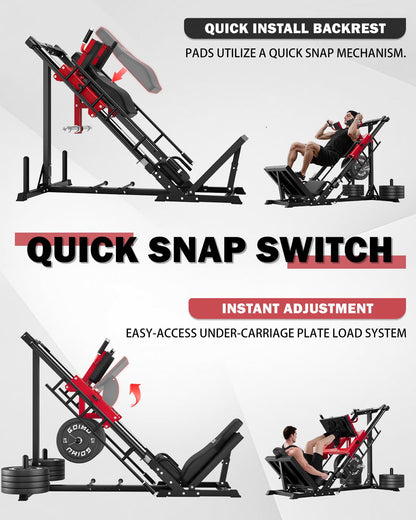 Goimu Leg Press Hack Squat Machine with Back Support Cushion, 3 in 1 Adjustable Leg Press & Hack Squat Machine with Quad Track Roller System