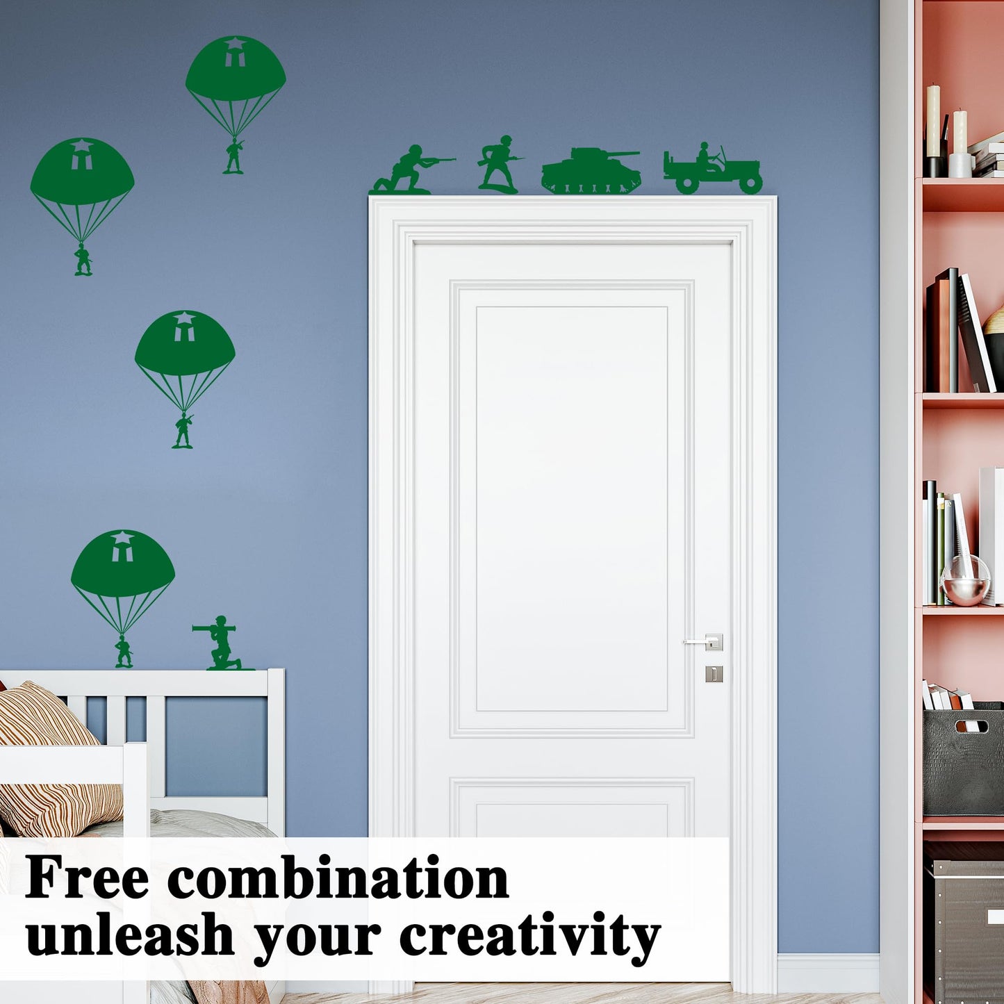 Pounchi Army and Clouds Wall Stickers (4 Sheets 93 Pcs) with Transfer Films, Cool Solider Military DIY Wall PVC Decals for Bedroom Living Room Decor