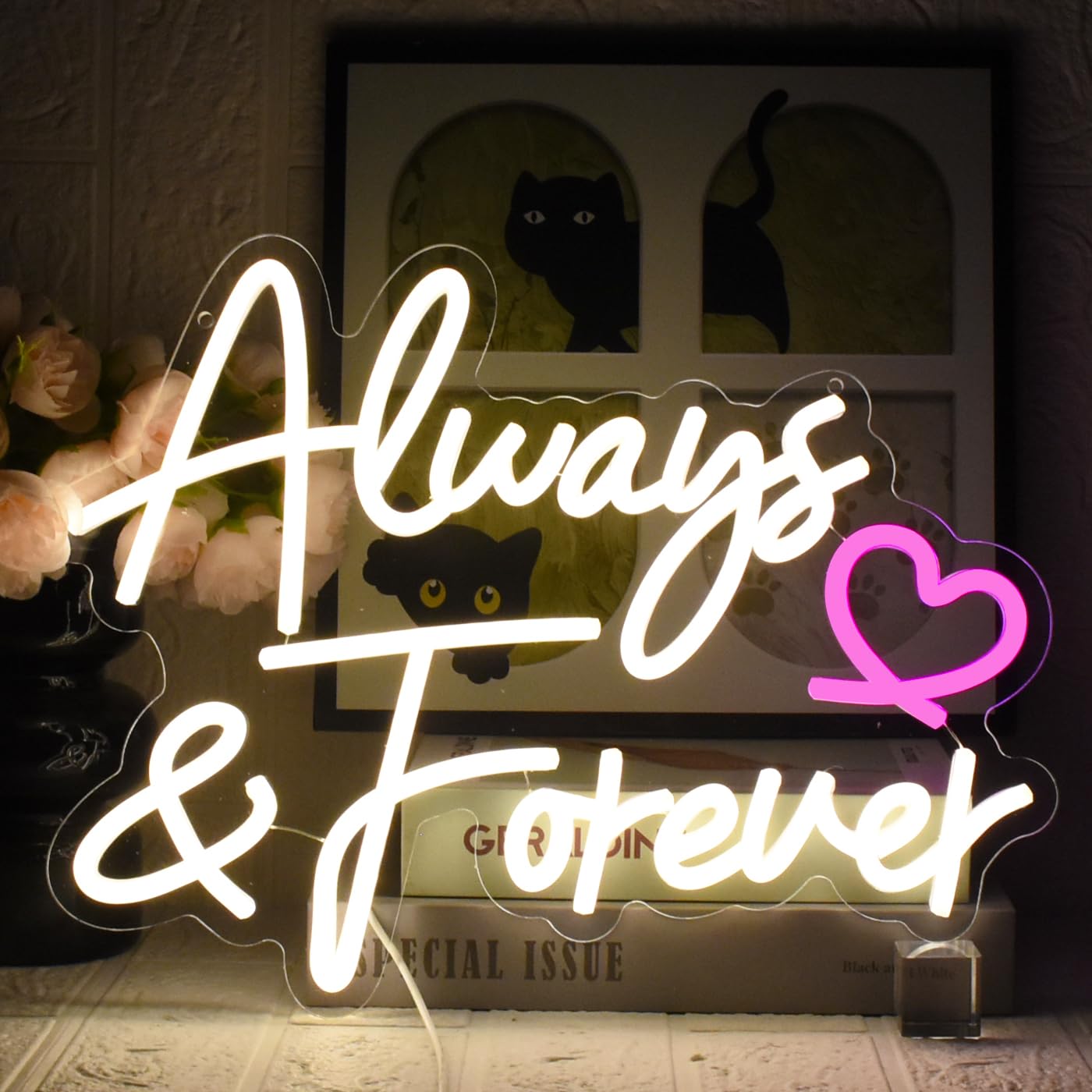 UExnkj-Y Always Forever Neon Sign Warm White Neon Light Sign, Letters Wedding Led Neon Signs for Wall Decor, Dimmable with USB Powered for Bedroom Propose Anniversary Christmas Gifts