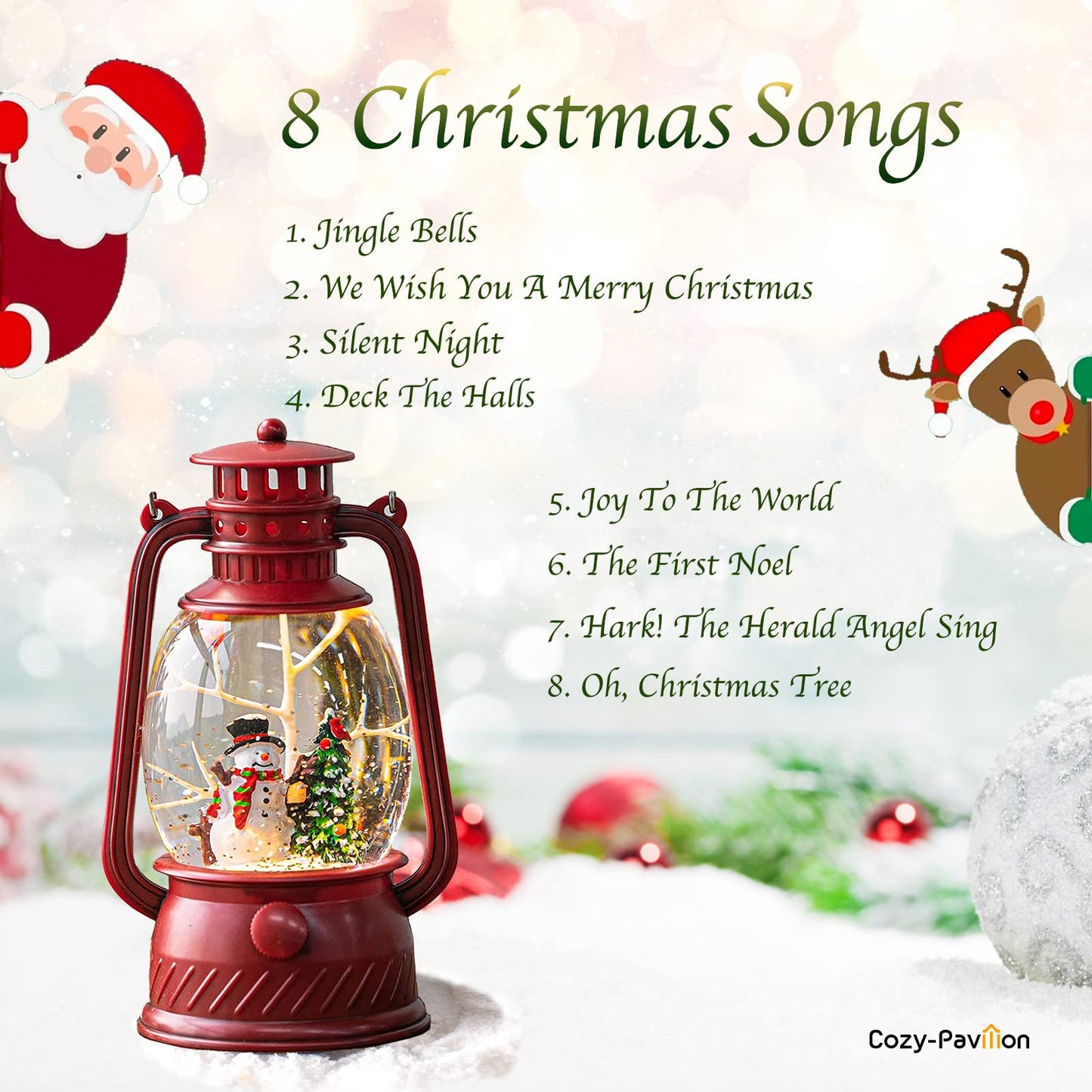 Christmas Musical Red Snow Globes, Swirling Glitter Snow Globe Lantern, Snowman Ornaments, Christmas Decoration for Home, Gifts for Women…