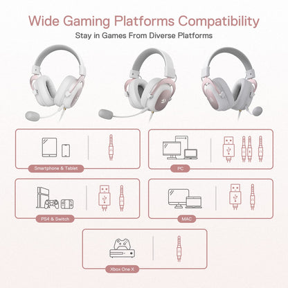 Redragon H510 Zeus White Wired Gaming Headset - 7.1 Surround Sound - Memory Foam Ear Pads - 53MM Drivers - Detachable Microphone - Multi Platforms for PC, PS4/3 & Xbox One/Series X, NS