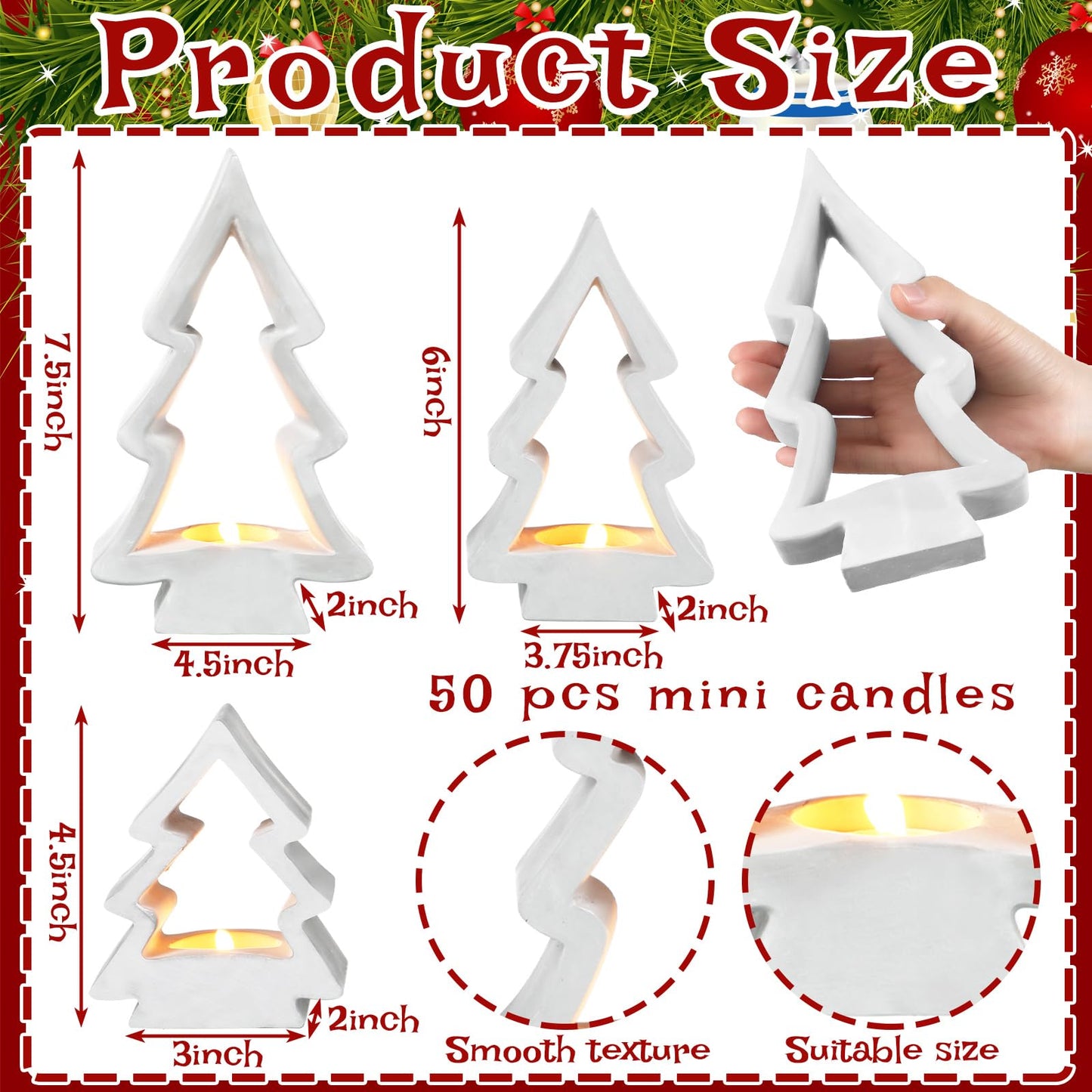Sunnychicc 53 Pcs Christmas Tree Candle Holders Concrete Tea Light Holders Christmas Tree Table Centerpieces Party Decorations Xmas Gifts for Farmhouse Holiday Party Fireplace Mantel Decor