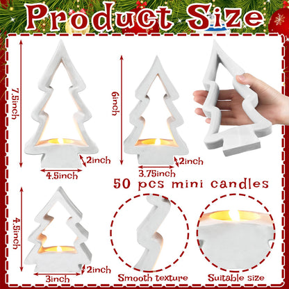 Sunnychicc 53 Pcs Christmas Tree Candle Holders Concrete Tea Light Holders Christmas Tree Table Centerpieces Party Decorations Xmas Gifts for Farmhouse Holiday Party Fireplace Mantel Decor