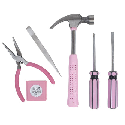 Household Tool Box - 7-Piece Handheld Tool Kit With Hammer, Phillips Screwdrivers, Long-Nose Pliers, Tweezers, and Tape Measure by Stalwart