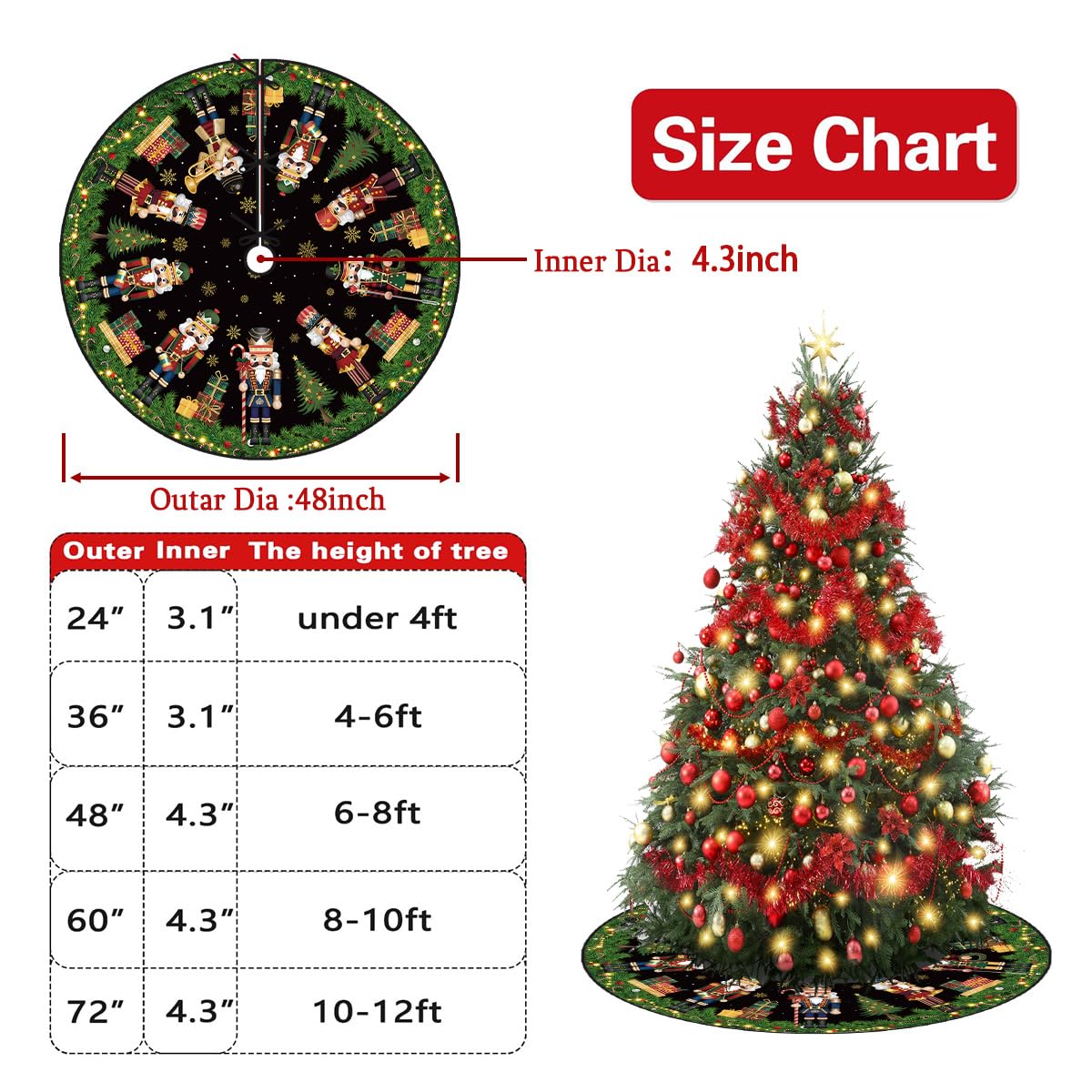 Nutcracker Christmas Tree Skirt 48 Inch Christmas Nutcracker Tree Collar New Year Winter Xmas Tree Decor Nutcracker Christmas Decorations for Home Party