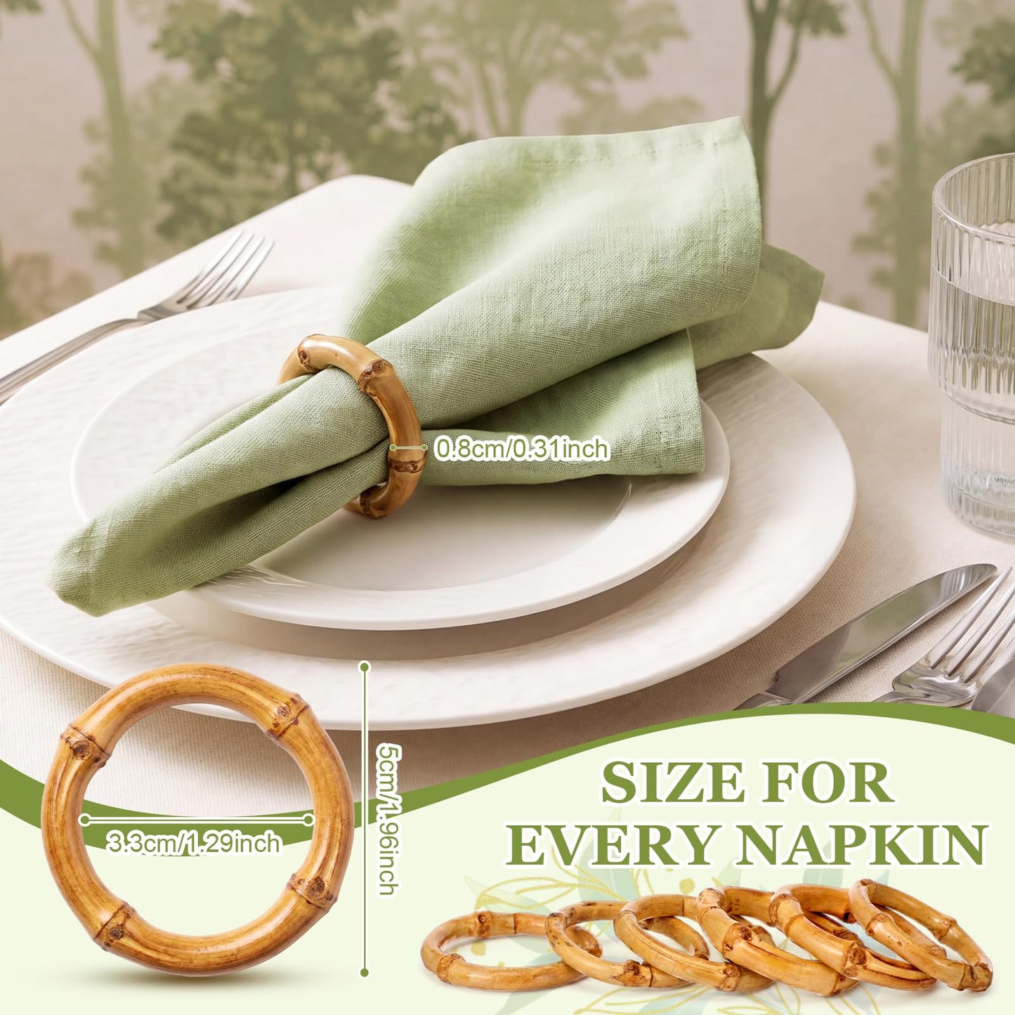 Thenshop 50 Pcs Decorative Bamboo Napkin Rings Bulk Exquisite Round Dining Table Napkin Holder Buckles for Elegant Dining Wedding Harvest Holiday Party Home Gift Mini Hanging Rings