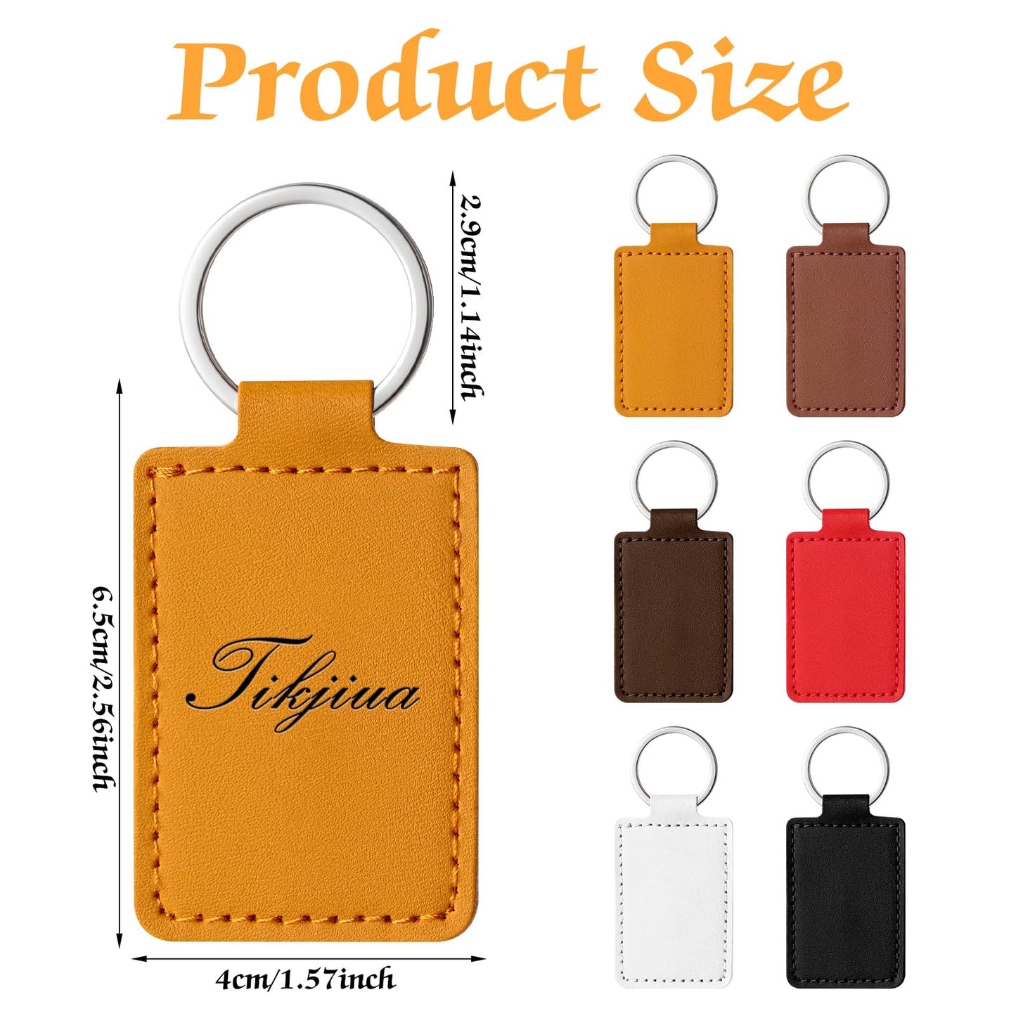 60 Pcs Rectangular Leather Keychain Blanks Kit PU Leather Laser Engraving Blanks with Key Rings for DIY Crafting, 6 Colors