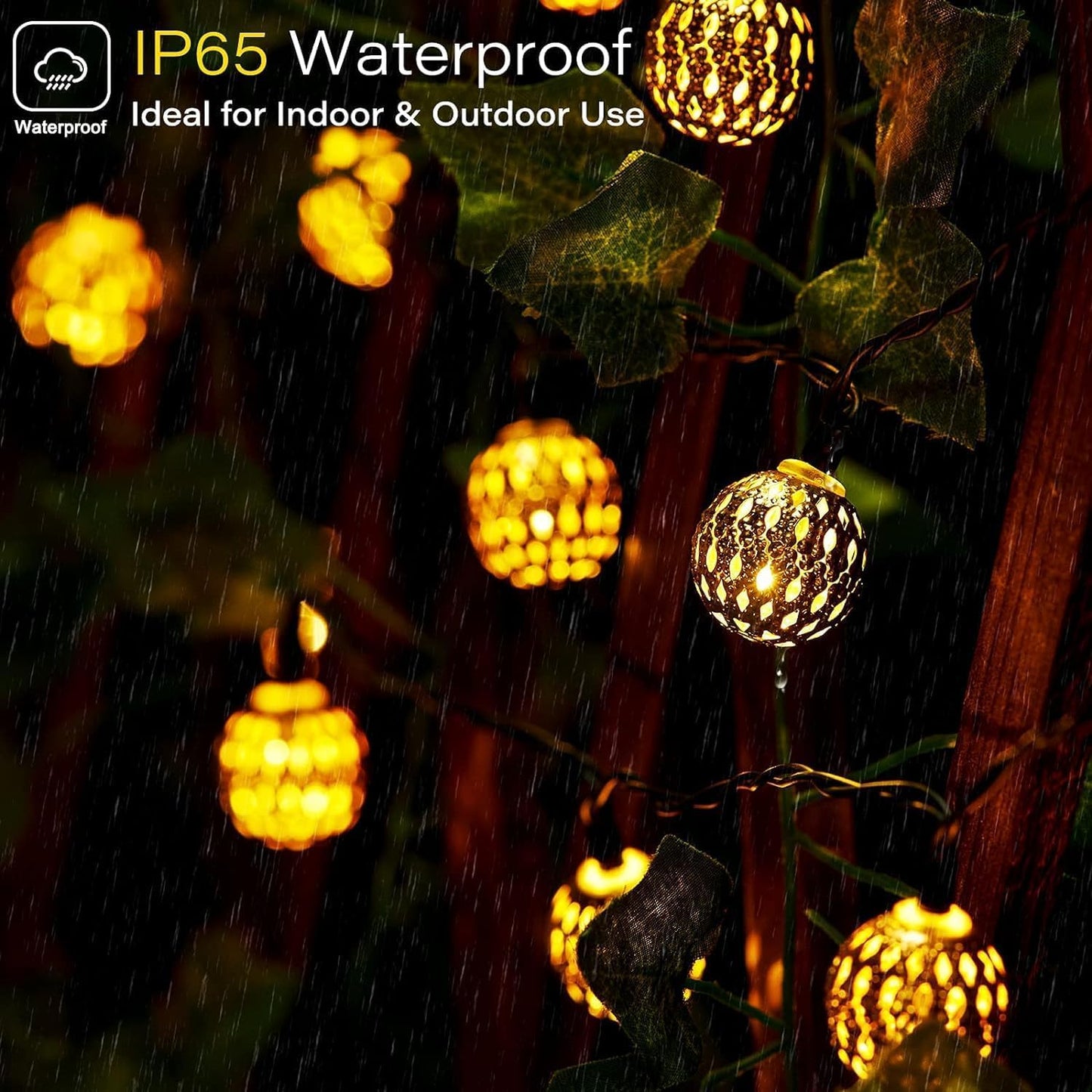 Brightown Solar Moroccan String Lights Outdoor 60 LED 36 Ft Globe Fairy Lights with 8 Lighting Modes, Waterproof Solar Powered String Lights for Garden Yard Gazebos Camping Party Holiday (Warm White)