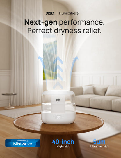 Dreo Smart Humidifiers for Bedroom, Top Fill 4L Supersized Humidifier Large Room with 28 dB, 36H Runtime, Touch/APP/Voice Control, Nightlight, Cool Mist Humidifiers for Baby, Plants, Indoor, Black