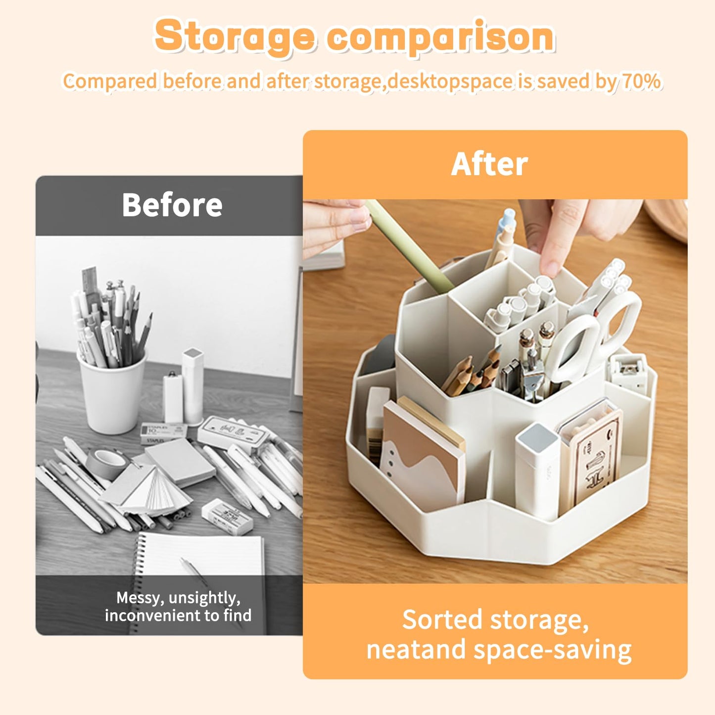 Cayxenful Pencil Pen Holder for Desk,9 Slots 360 Degree Rotating Desk Organizers,Desktop Storage Stationery Supplies Organizer, Cute Pencil Cup Pot For Office, School, Home(White)