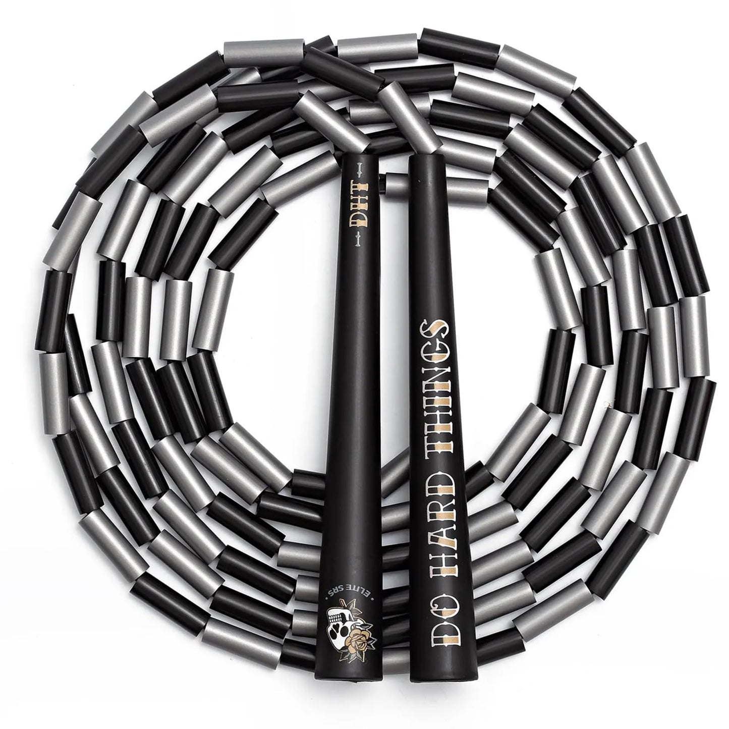 Elite Jumps - Do Hard Things Edge Beaded Jump Rope - For All Ages - Durable & Lightweight - 10ft Long Adjustable Rope - Tangle-Free - Shatterproof 1” Beads - Long Edge Handles - Graphite
