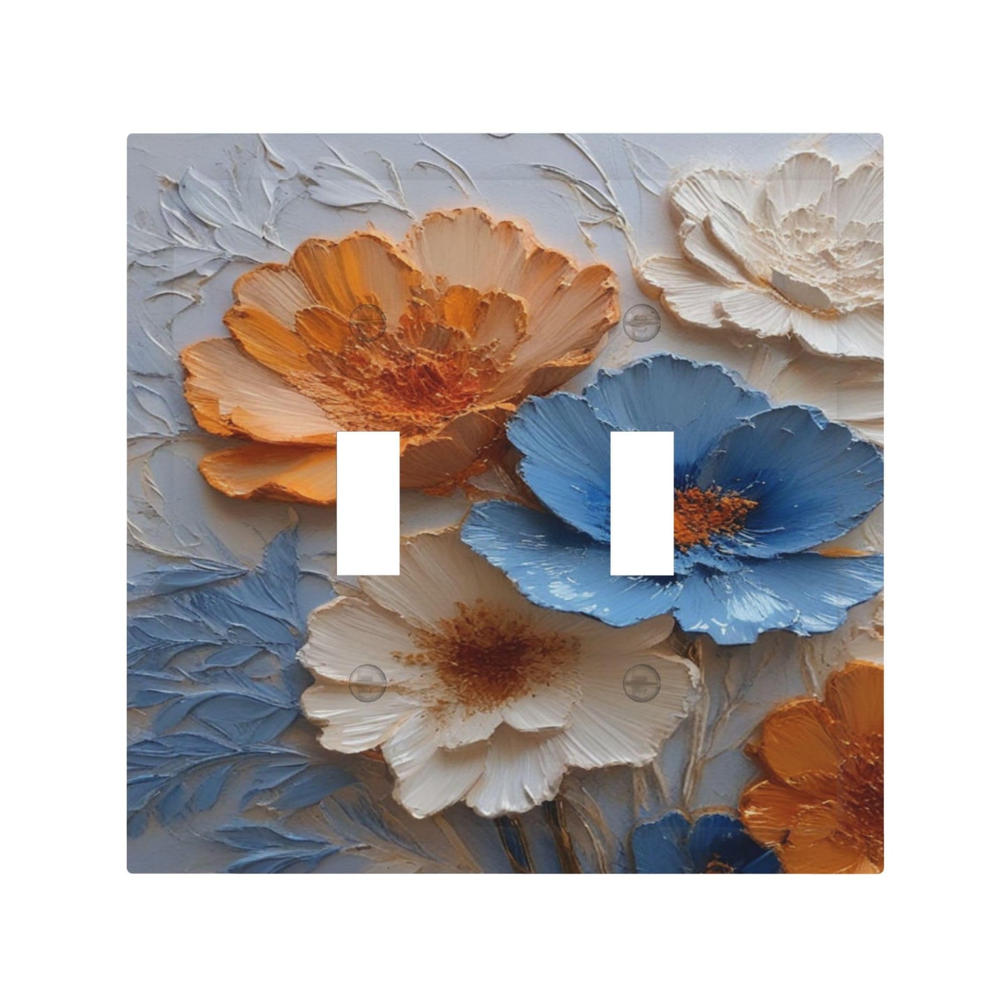 Decorative Art Light Switch Covers Textured Blooms in Blue 2 Gang Double Toggle Wall Plate Decorative Switchcover Electrical Switchplate for Home Decor