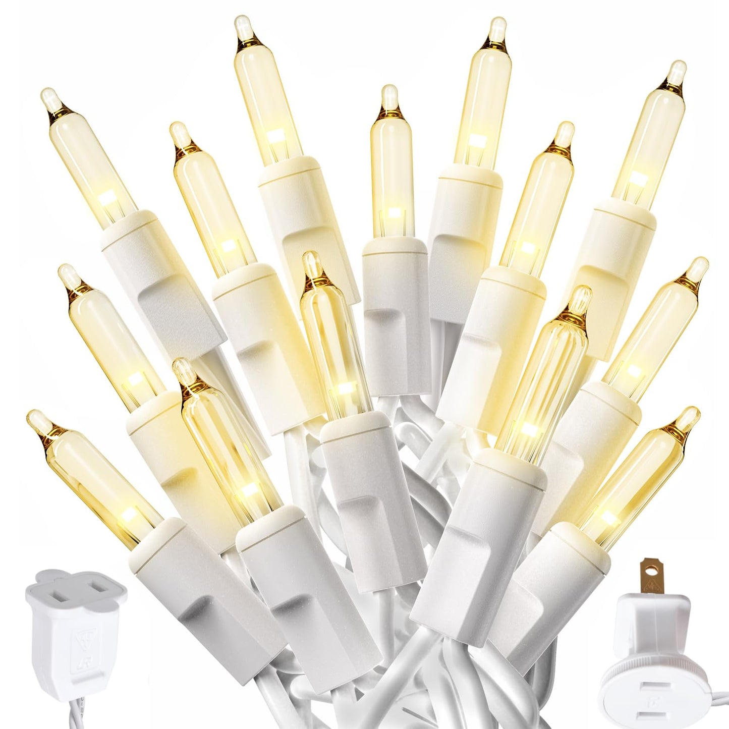 PREXTEX 100-Count Ultra Bright Christmas Lights - 20 ft Clear StringLights on White Wire - Incandescent Xmas TreeLights for Indoor and Outdoor Decorations