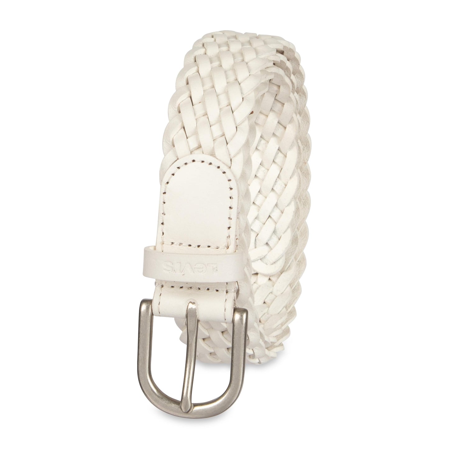 Levi's Women's Leather Braided Casual Belt, White, Small