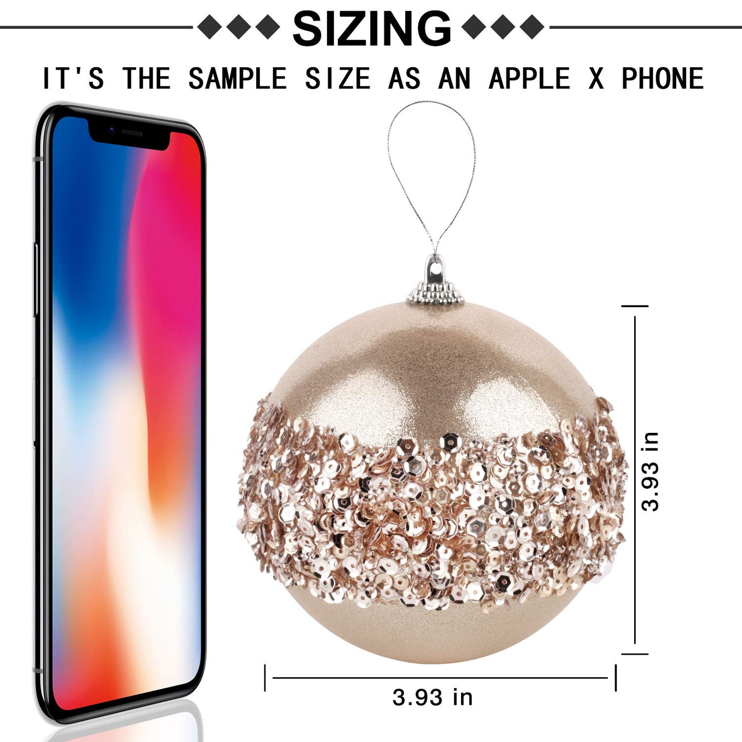 ZHANYIGY 4pc Champagne Gold Christmas Ball Ornaments, 4pc Set Red Shatterproof Christmas Decorations Tree Balls for Xmas Trees Wedding Party Holiday Decorations