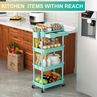 Goovilla 3 Tier Rolling Utility Cart Organizer with Removable Drawer, Stable and Sturdy Black Rolling Storage Carts with 2 Lockable Wheels for Bathroom, Kitchen, Snack, Craft, Makeup, Baby Essentials