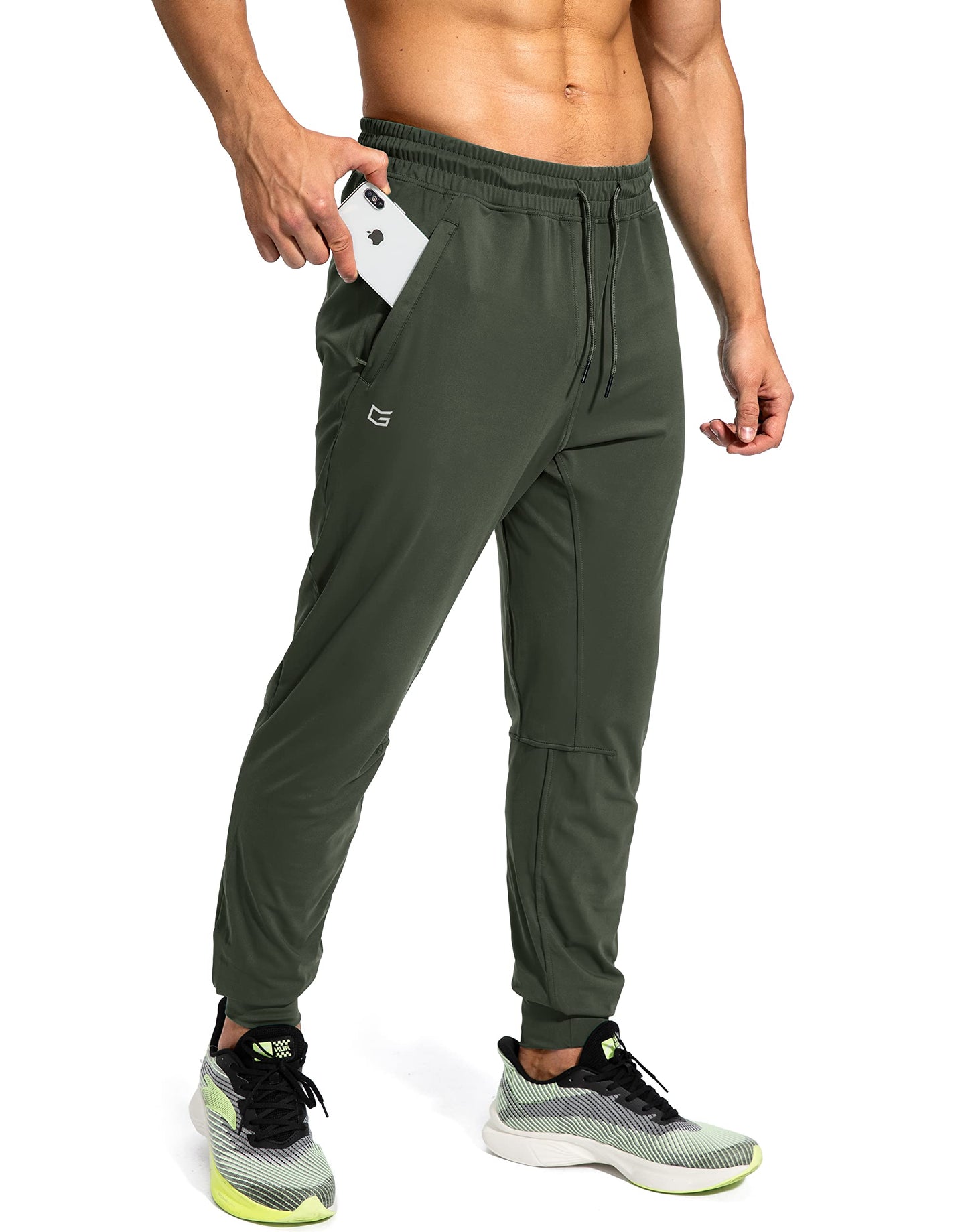 G Gradual Men's Sweatpants with Zipper Pockets Athletic Pants Traning Track Pants Joggers for Men Soccer, Running, Workout(Olive Green,XXL)