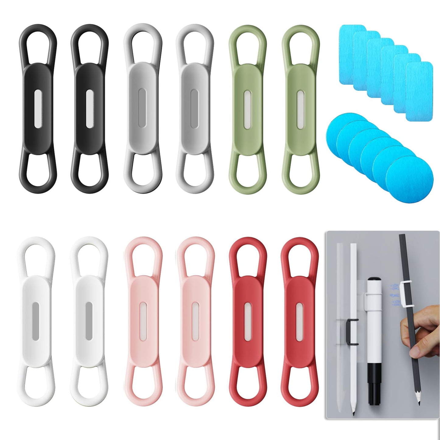 Freewindo 12 Pack Magnetic Pen Holder for Refrigerator, Silicone Magnetic Pencil Holder for Locker, Magnetic Dry Erase Marker Holder for Whiteboard, Desk, Clipboard (6 colour)