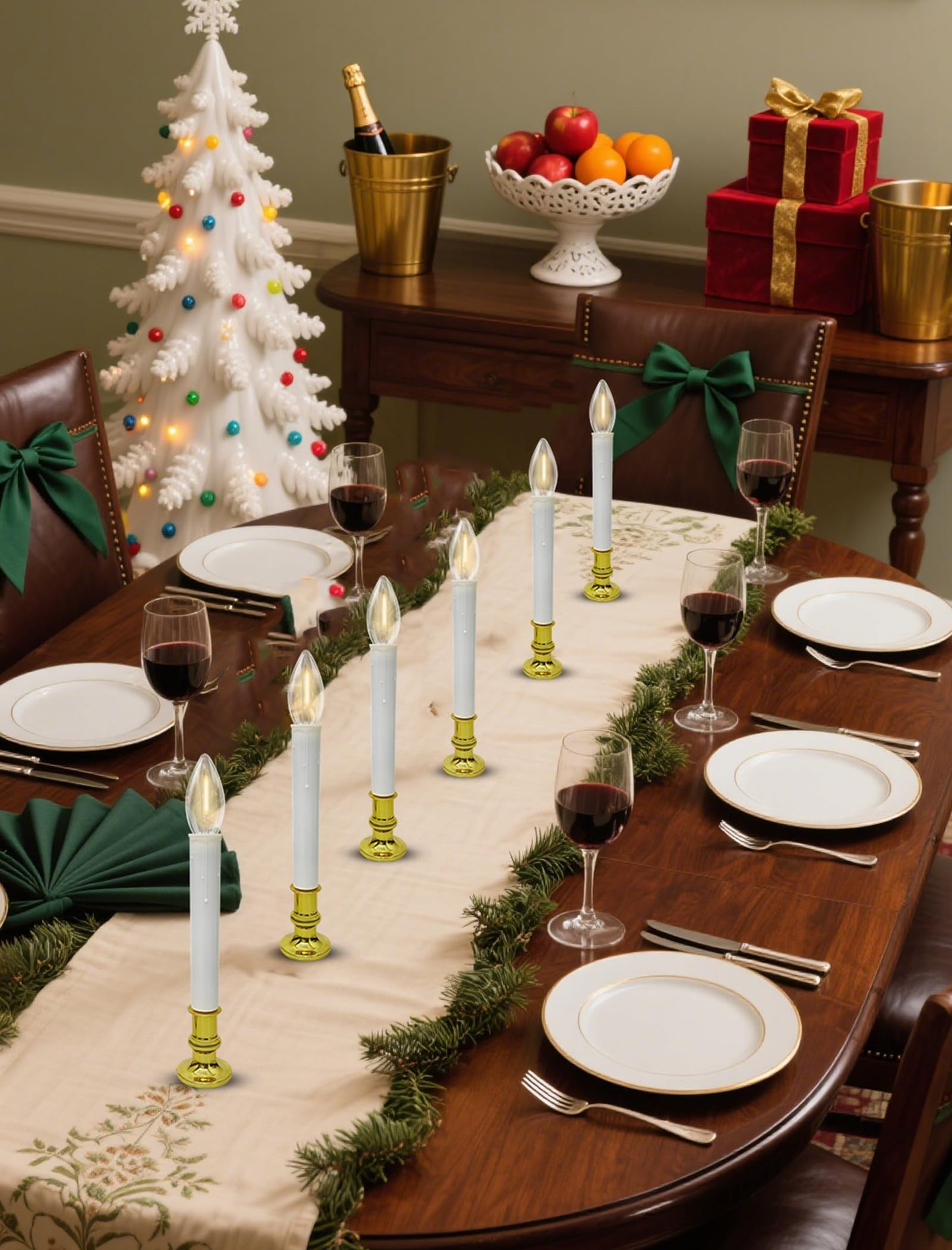 10 Pack Battery Operated Window Candles, Flameless Christmas Electric Candle with 6/18H Timer, Gold Base with Suction Cups, Warm White LED Lights for Xmas Wedding Holiday Indoor Table Window Decor