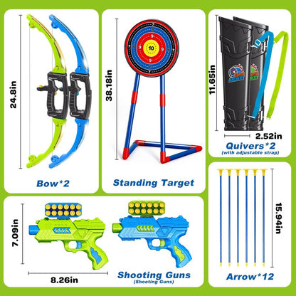 AuroTops 2 in 1 Pack Bow and Arrow Set for Kids 6 Year Old Boy Gifts Boy Toys Age 6-8,Archery Set with Lights Sport Shooting Games for Kids 5-12 Year Old Birthday Gifts Indoor Outdoor