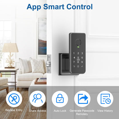 Foxgard Fingerprint Door Lock – 5-in-1 Biometric Smart Lock with Keypad, App Control, Key, Auto-Lock, Electronic Deadlock – Keyless Entry for Bedroom, Office, Indoor Use – Includes 2 IC Cards