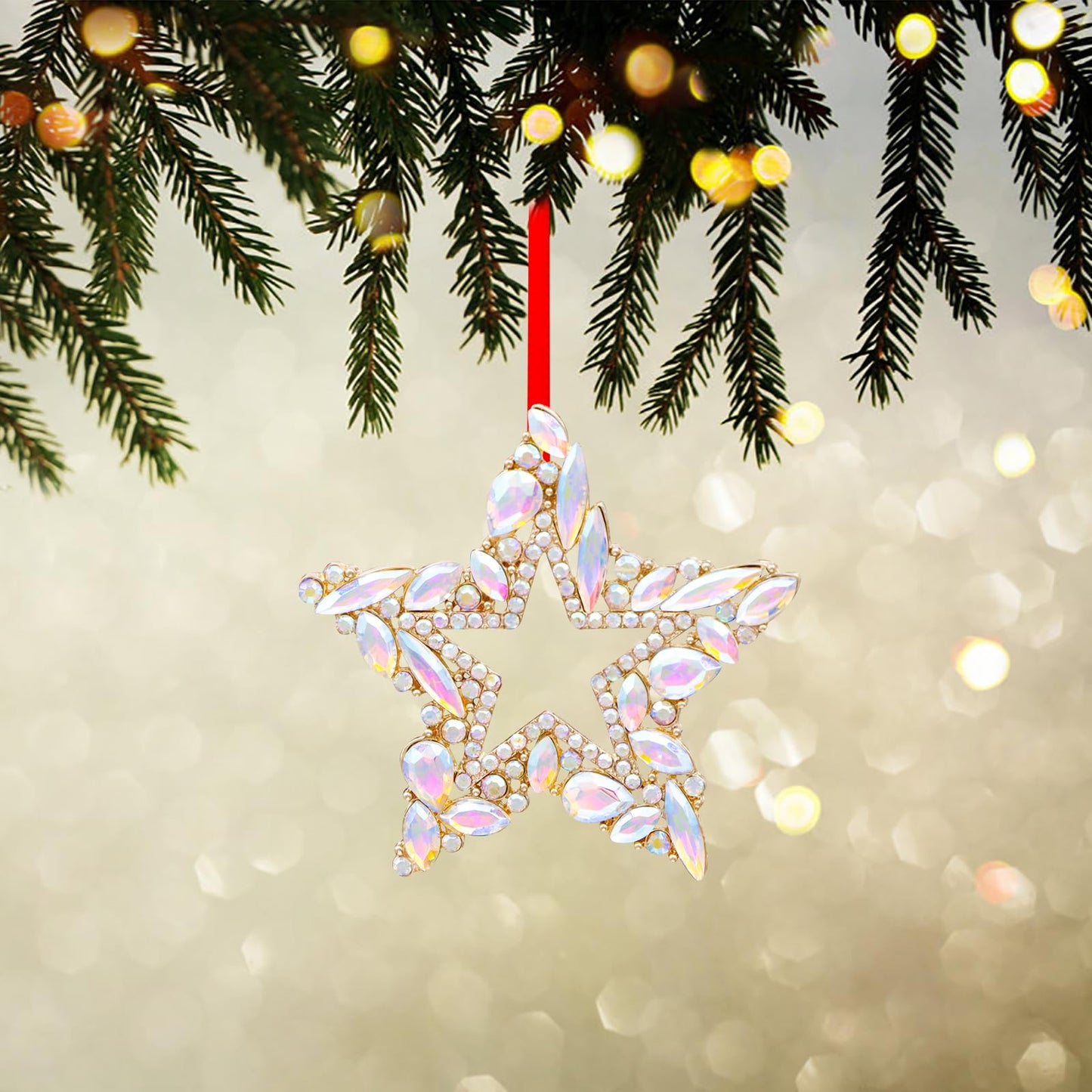 WaaHome Metal Star Christmas Ornaments 2026 Silver Hanging Star Keepsake Christmas Tree Ornaments Decorations Gifts for Women Girls Mom Sisters