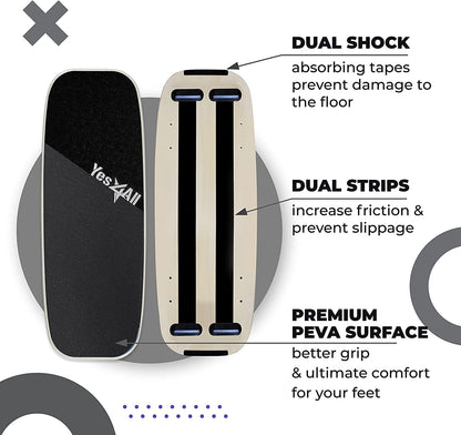 Yes4All Balance Board, Surf Balance Board Trainer For Adults With Adjustable Stoppers, Improve Balance, Agility & Core Strength