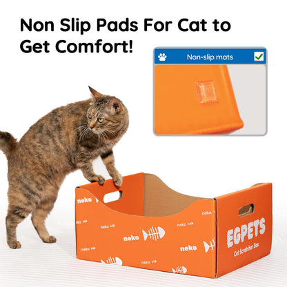 Cardboard Cat Scratcher Box with Extra-Large Double-Sided Sturdy Cat Scratching Board and Refillable Cat Scratch Pad, Hide, Scratch and Sleep, Easy to Clean and Assemble- EGPETS Cat Scratch Box Orange