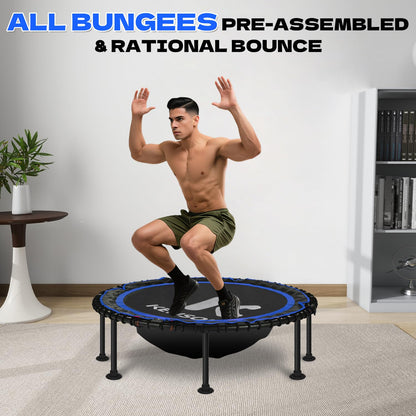 K KENSONE 48" Foldable Rebounder Trampoline for Adults with Bungee, 550 LBS Quiet Indoor Mini Trampoline for Adults Fitness, Gym Workout, Home Exercise, Blue