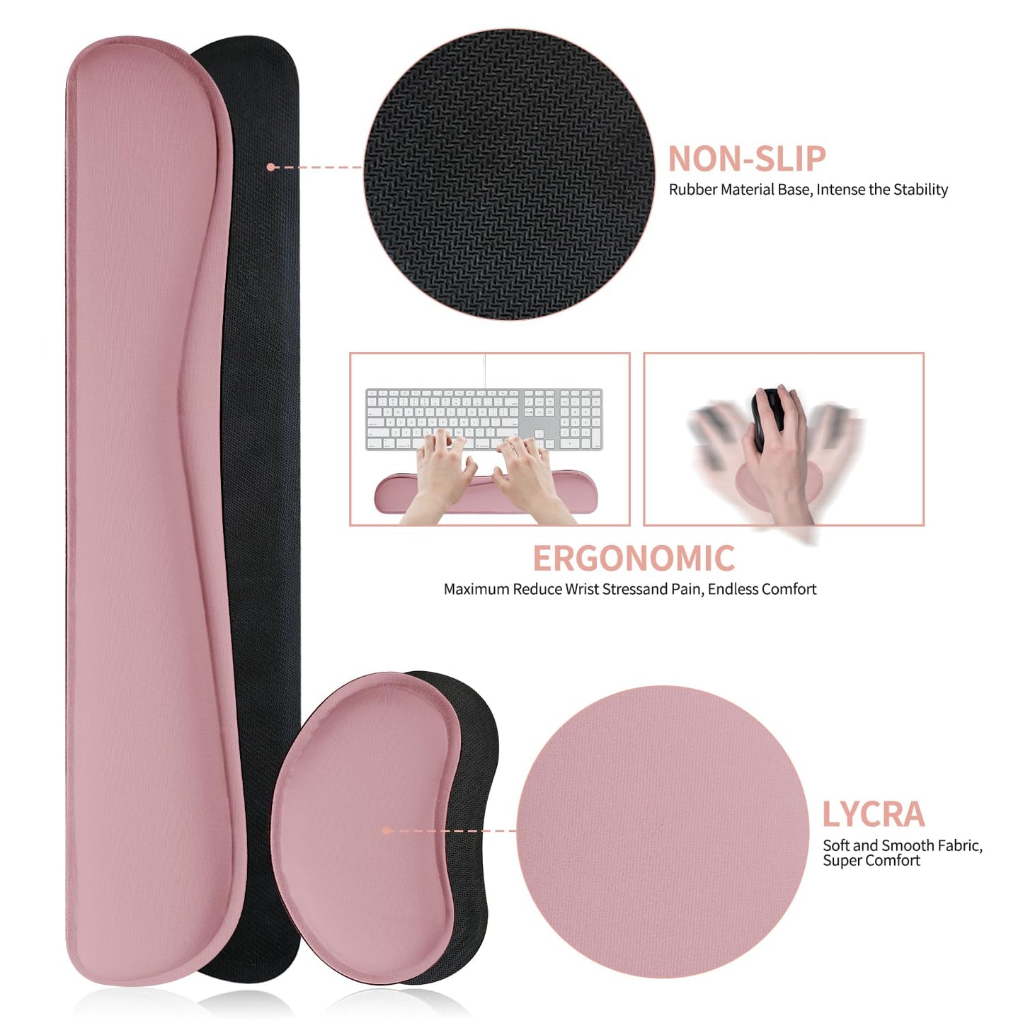Meetcolor Mouse Pad and Keyboard Wrist Rest, 3-in-1 Large Keyboard and Mouse Pad Set, Ergonomic Wrist Rest for Computer Keyboards, Non-Slip Desk Mat Protector for Women (Purple Pink, 31.5" X 15.7")