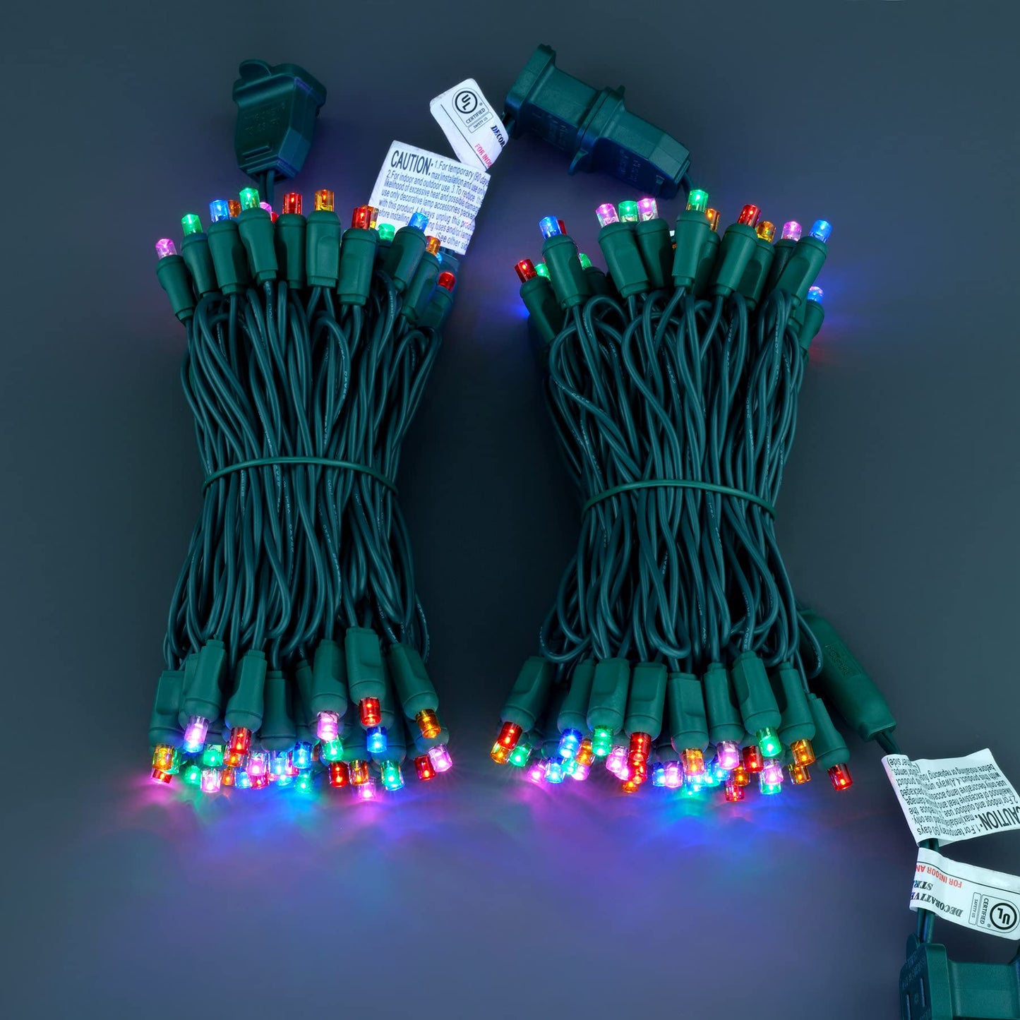 YULETIME 140 Multicolor Christmas Lights, 2-Set 24 ft 70 One-Piece 5mm LED