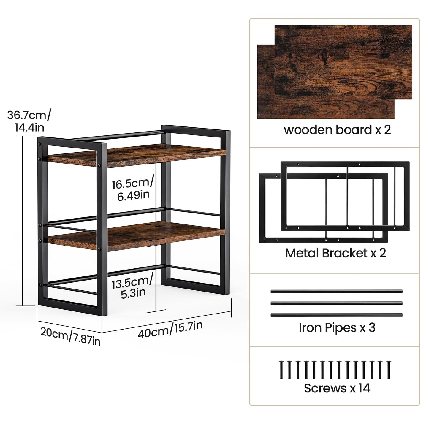 ART-GIFTREE Office Desk Shelf Organizer, Wood Desktop Bookshelf Supplies Storage Rack, Shelf for Top of Desk and Dresser (Brown-2 Tier)