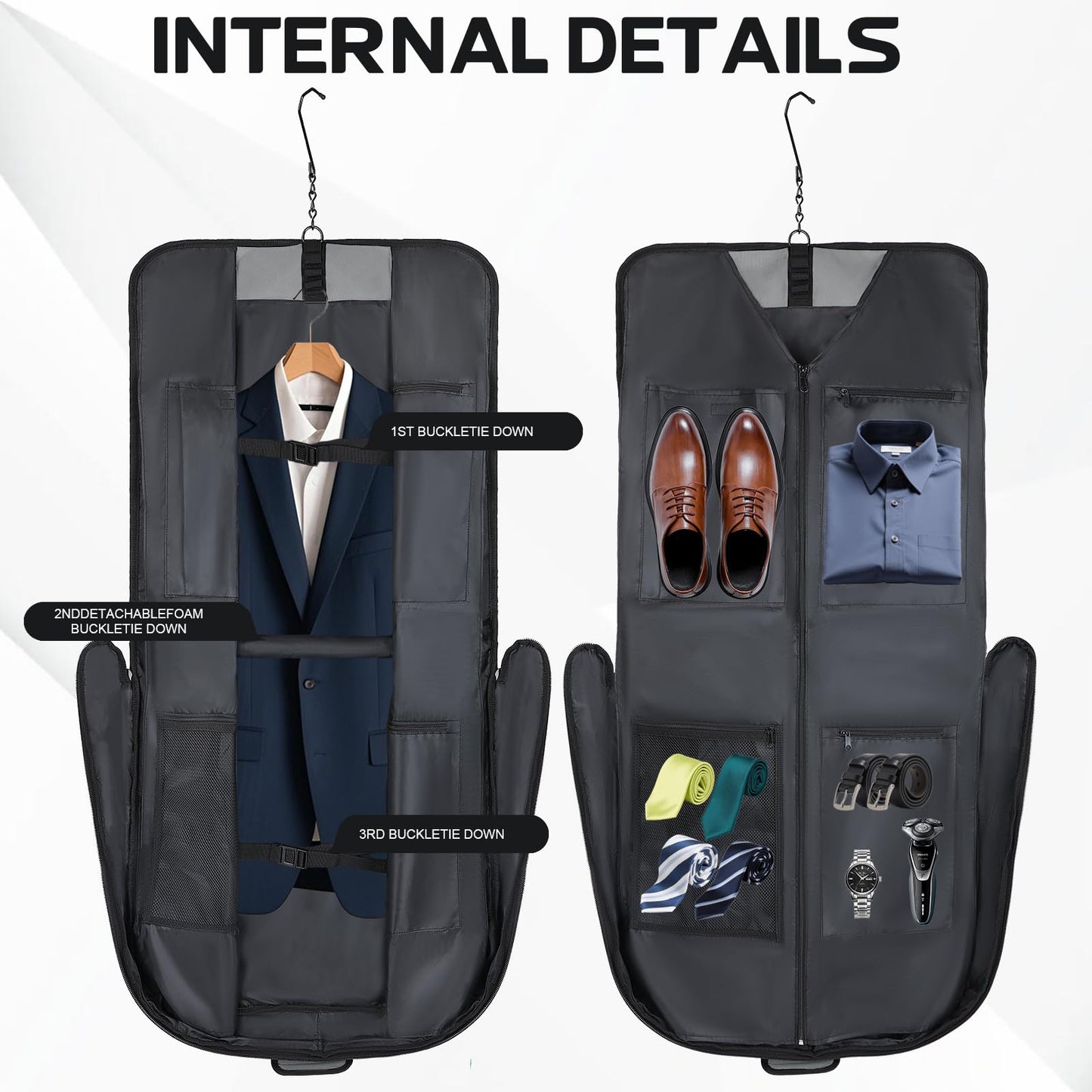 Goloni Garment Bag Suit Bag for Travel & Business, Hanging Shoulder Garment Cover, Foldable Waterproof Clothes Protector for Suit Jacket Dress Coat Wardrobe Storage Grey