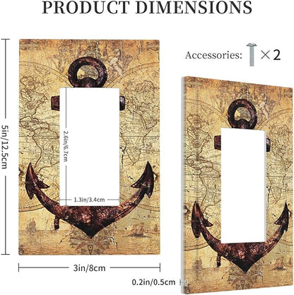 Anchor Nautical Vintage Map Single Rocker Light Switch Covers 1 Gang Outlet Cover Wall Plate Decorative GFCI Switchplate Faceplate for Office Livingroom Home Decor