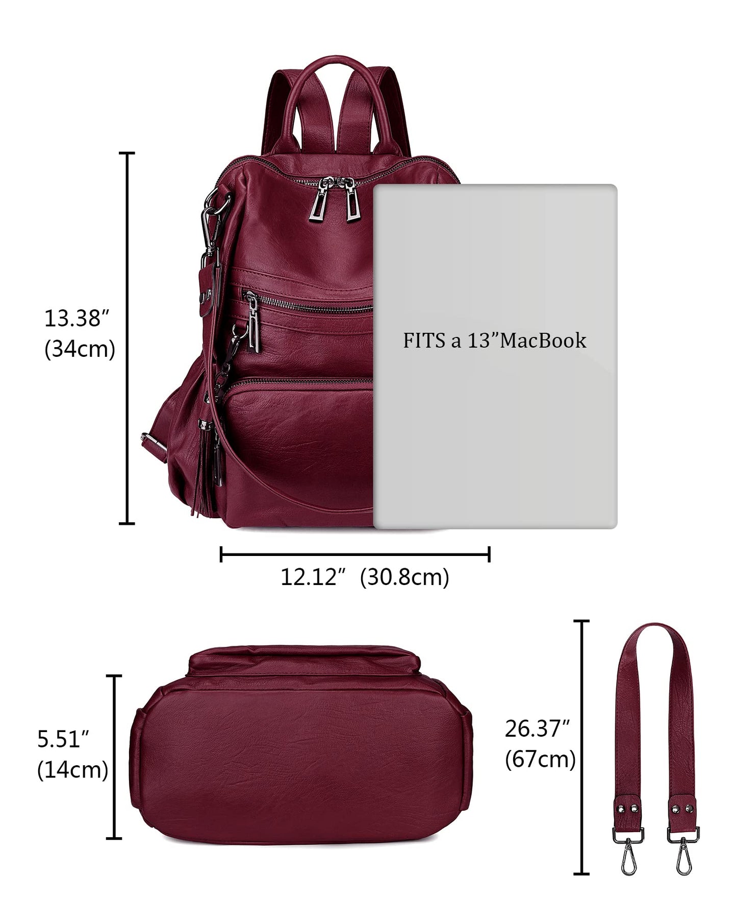 Uromee Travel Backpack Purse for Women Vegan Leather Ladies Fashion Tassel Shoulder Bag Convertible