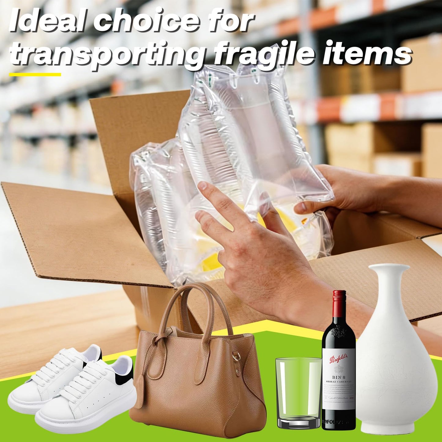 150 Count Packing Air Pillows for Shipping with Pump Inflatable Shipping Supplies Box Filler Alternative to Packing Peanuts for Size 3.54" x 7.87"