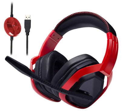 Amazon Basics USB Pro Gaming Headset with Microphone for PC, Red