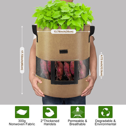Florelf Visible Potato Grow Bags 10 Gallon with Flap 3-Pack,Potatoes Growing Containers with Handles&Visible Space, Heavy Duty Thickened Aeration Nonwoven Fabric Pots,alse for Tomato Strawberry