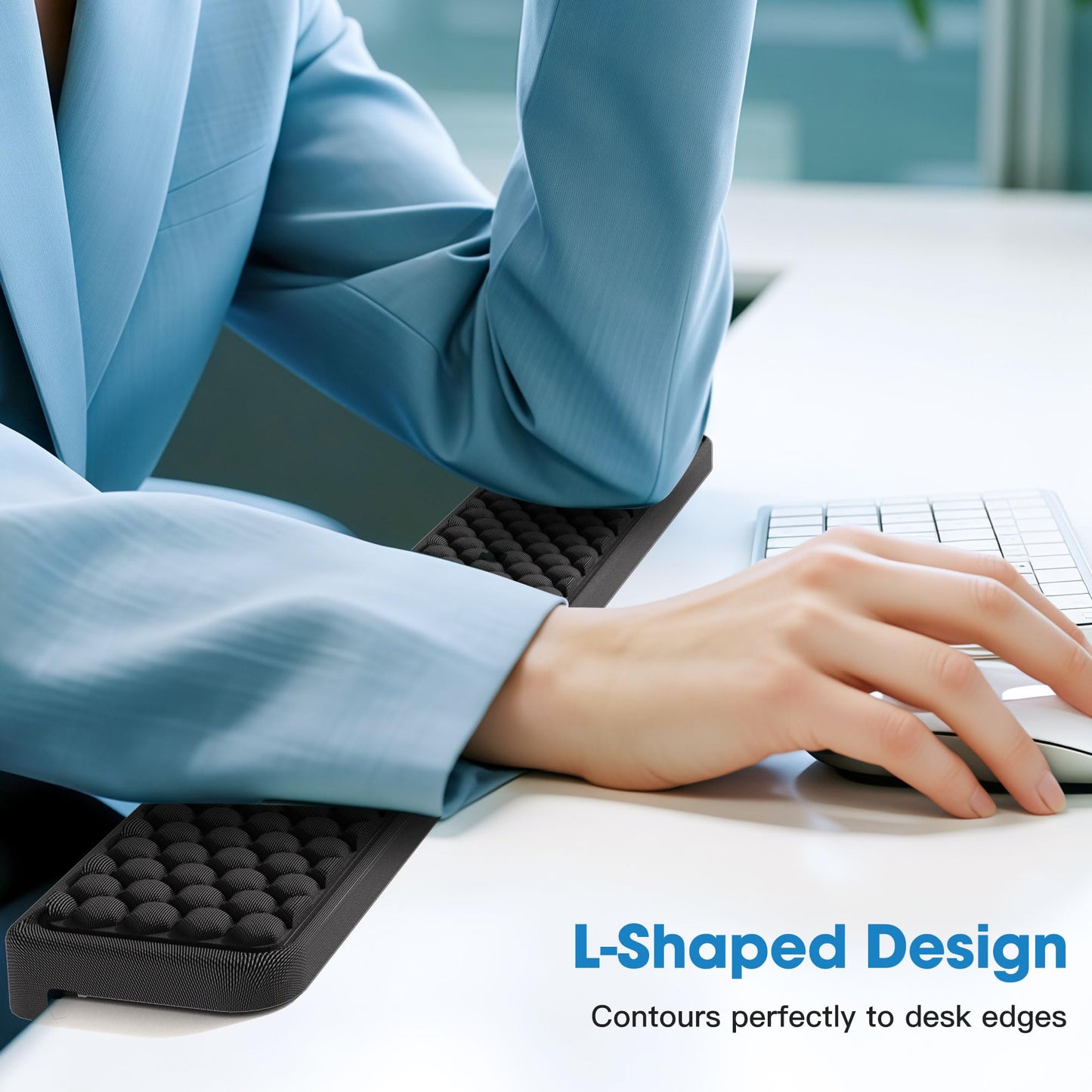MEKASS L-Shaped Desk Long Elbow Pad for Desk, Memory Foam Elbow Support Padding with Non-Slip, Ergonomic Desk Edge Cushion, Wrist Comfort Support for Office Home (Honeycomb Texture)