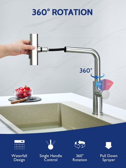 Kitchen Faucet with Pull Down Sprayer, High Arc Single Handle Stainless Steel Kitchen Sink Faucet with Sprayer for Rv Camper, Matte Black